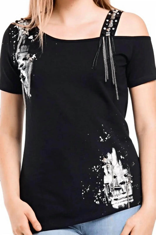 Tania Ein-Schulter-T-Shirt mit Nieten