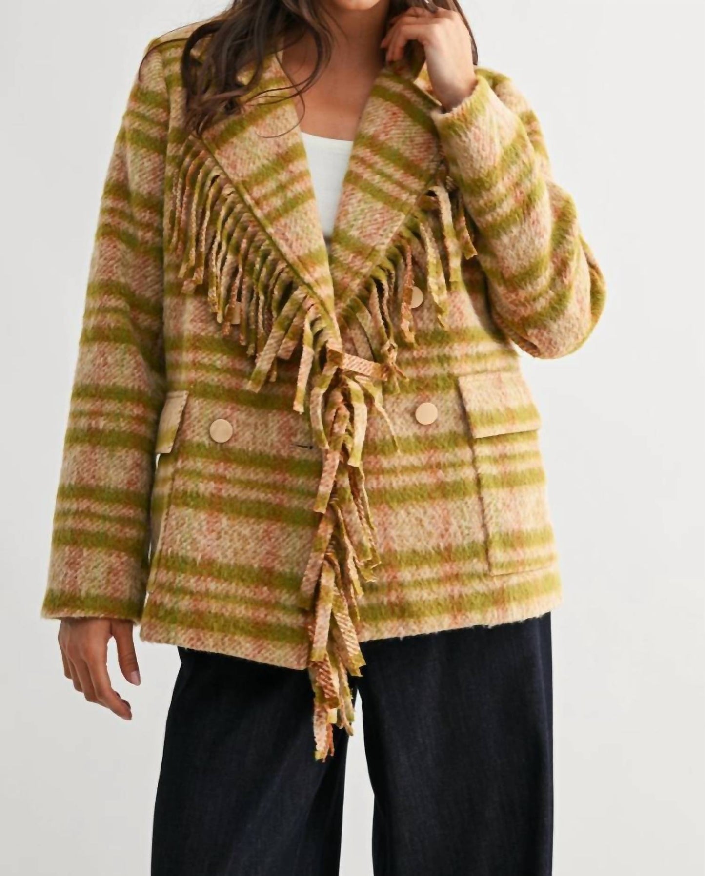Meg Plaid-Fransenjacke