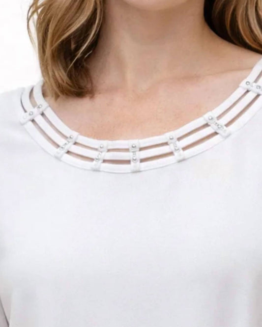Detailed Neck Short Sleeve Top