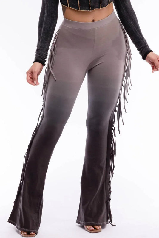 Women's Dip Wash Fringe Flared Pants