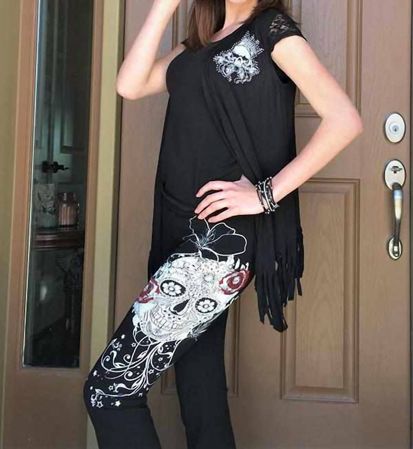 Skull N Rose Embellished Casual Pants