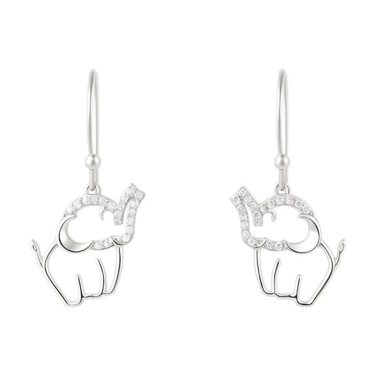 Women's Moissanite Pave Elephant Dangling French Wire Earrings