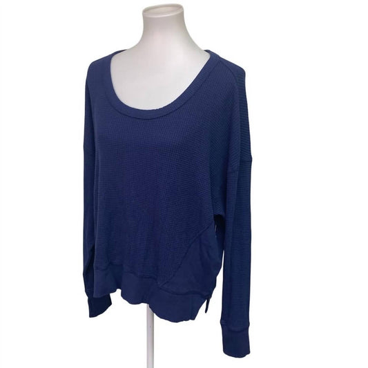 Women's Cotton Scoop Neck Long Sleeve Waffled Top