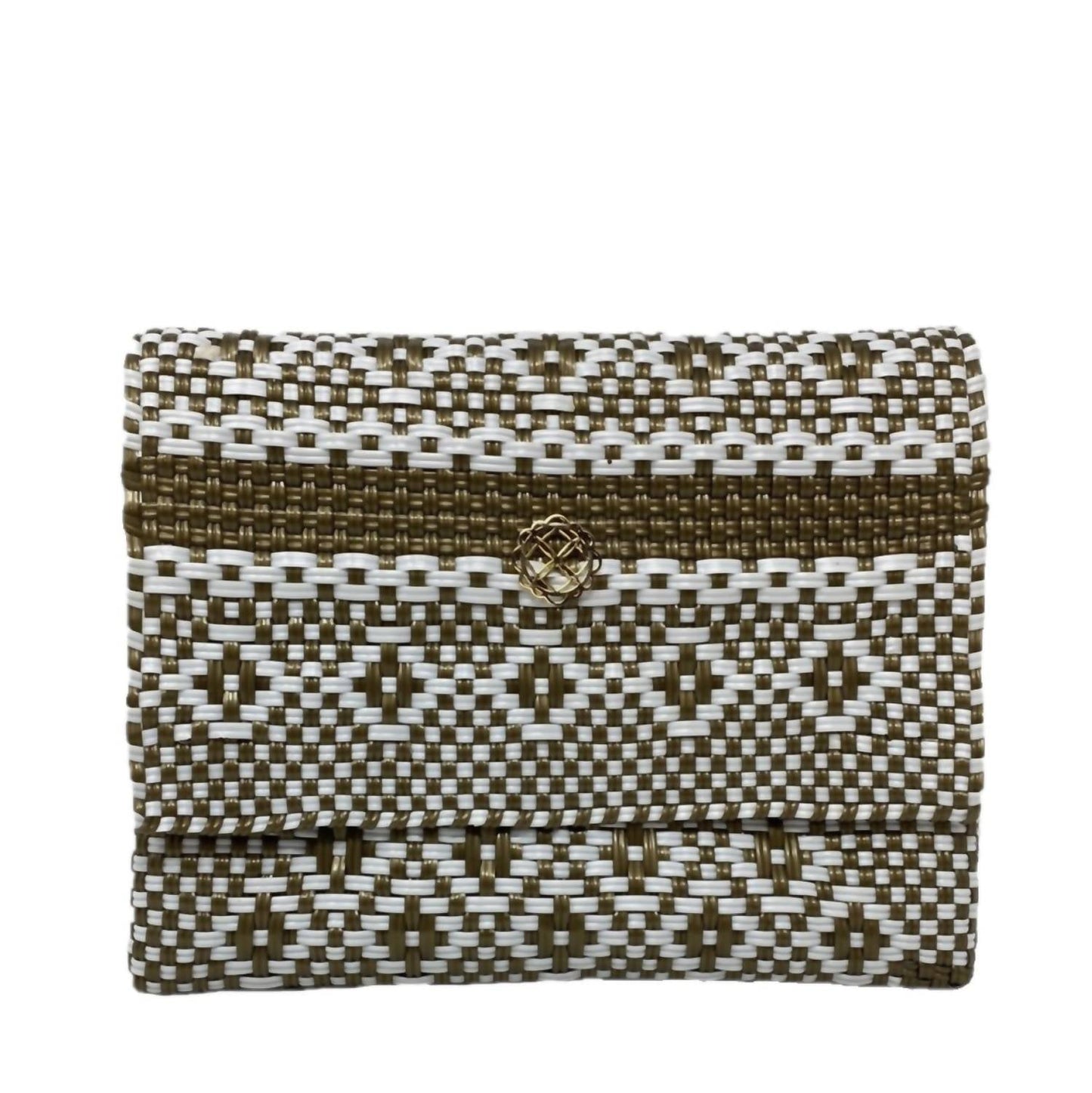 Damen handgemachte Crossbody-Tasche mit aztekischem Streifenmuster und langer Metallkette