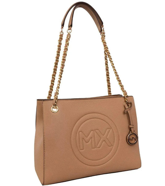 Women's Pebble Grain Double Handle Chain Tote Bag