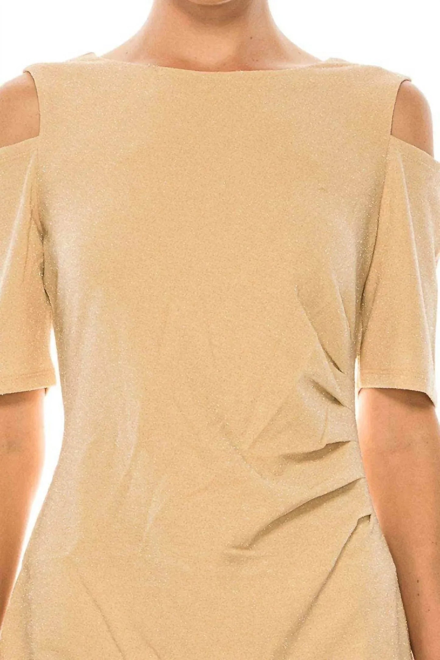 Side Pleat Cold Shoulder Sheath Dress