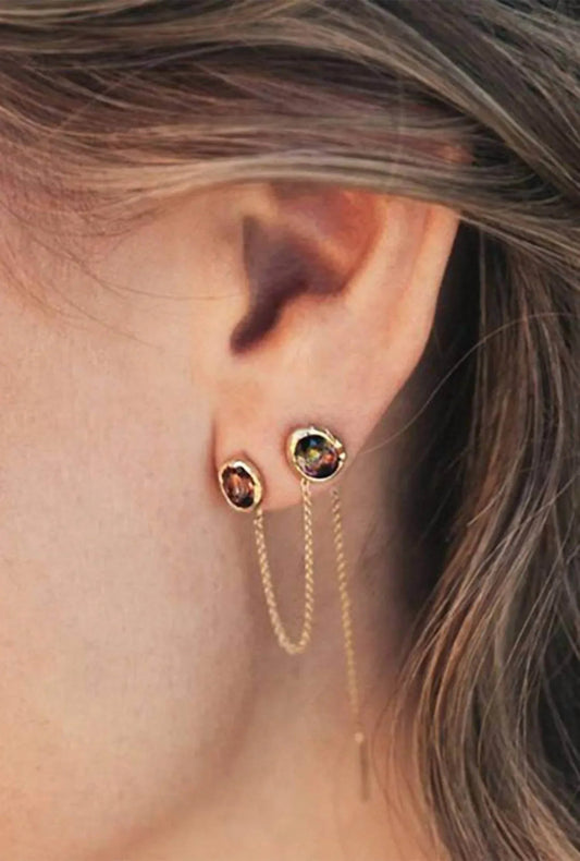 Damen Alfa Threader Ohrring Lang mit Edelstein