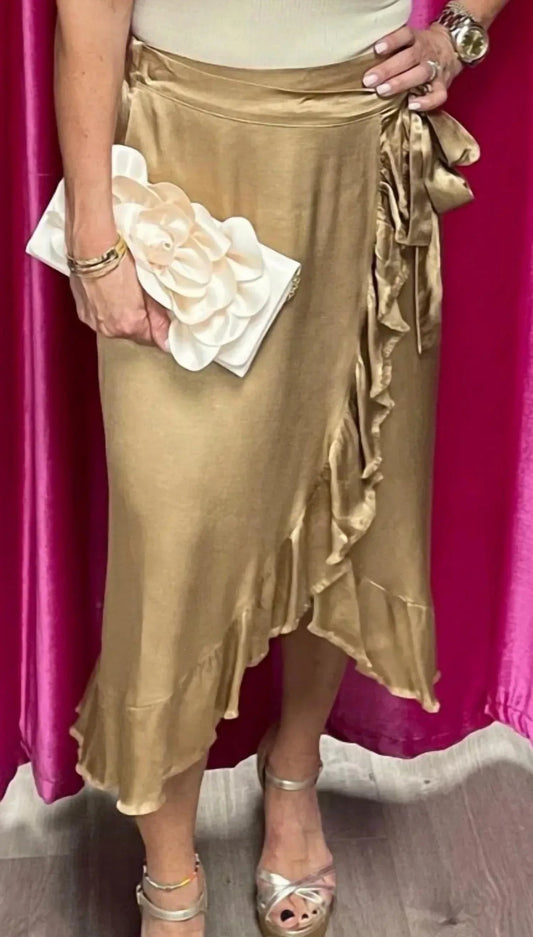 Camilla Satin Ruffle Midi Skirt