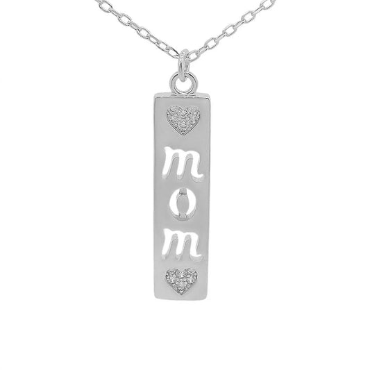 Women's Rectangle Pendant With Cut-out "mom" Hearts Necklace