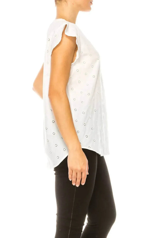 Floral Eyelet Cap Sleeve Top