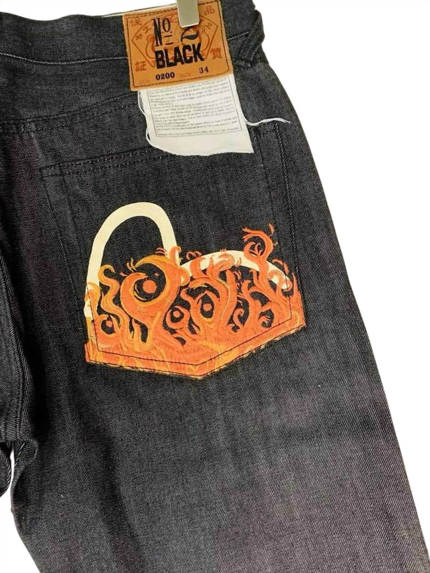 Men Selvedge Baggy Jeans With Seagull Logo