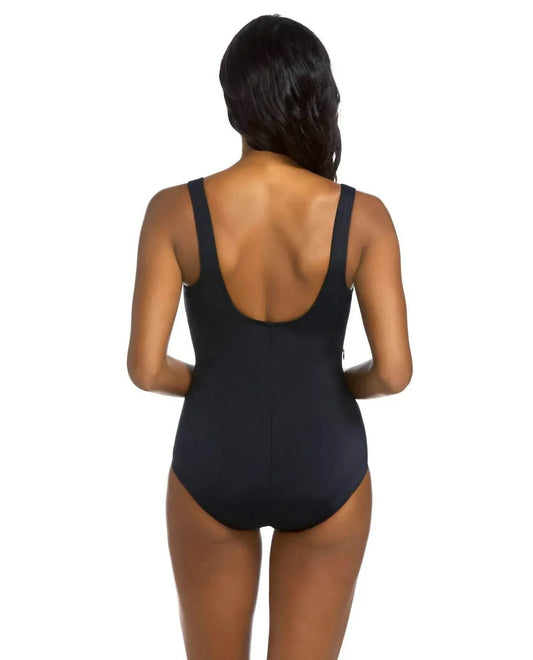Chlorine Resistant Square Neck One Piece Swimsuit With Pockets