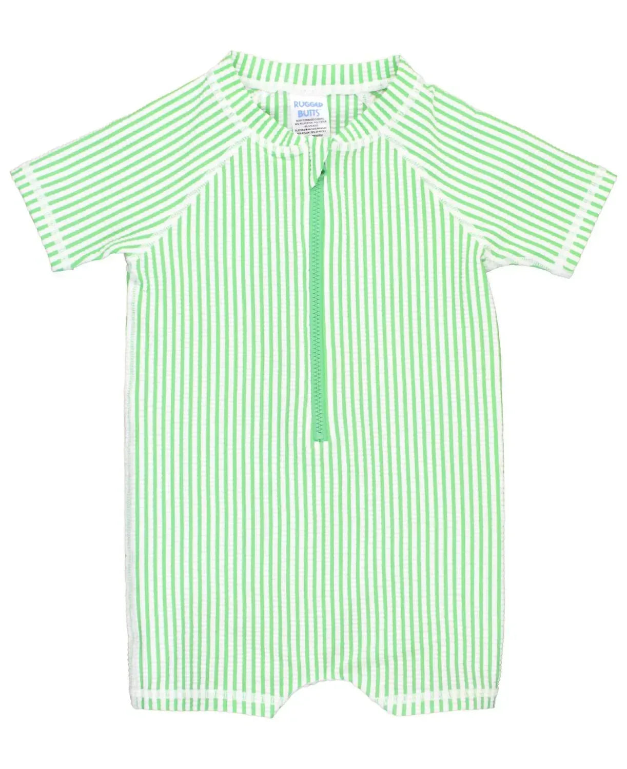Baby Boys Seersucker Short Sleeve One Piece Rash Guard Swimsuit
