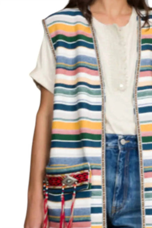 Woven Long Vest With Conchos
