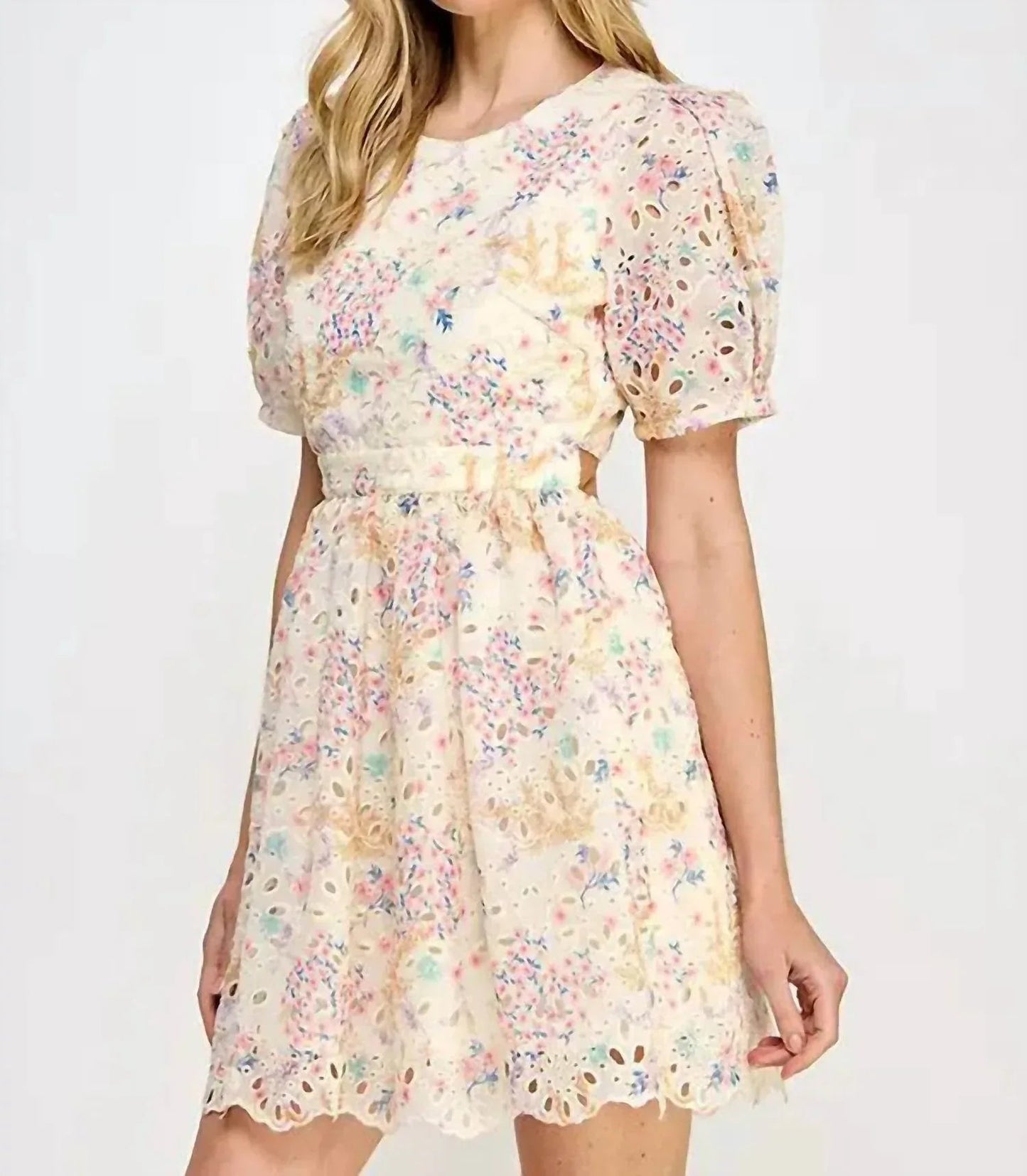Floral Print Eyelet Short Dress