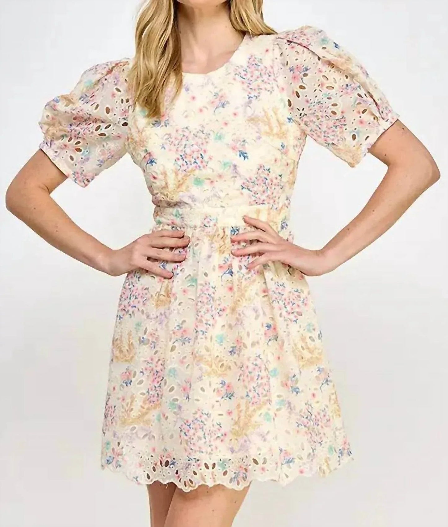 Floral Print Eyelet Short Dress