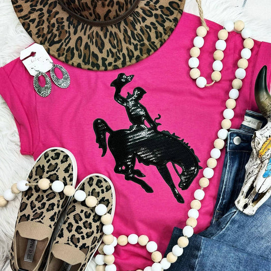 Women's Sequin Rodeo Cowboy Graphic Tee