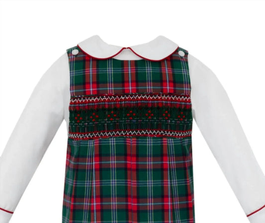 Boy's Plaid Smocked Short Jon Jon With Long Sleeve Shirt Set