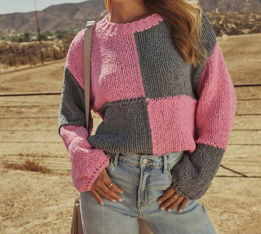 Bonfire Gleam Crochet Colorblock Sweater