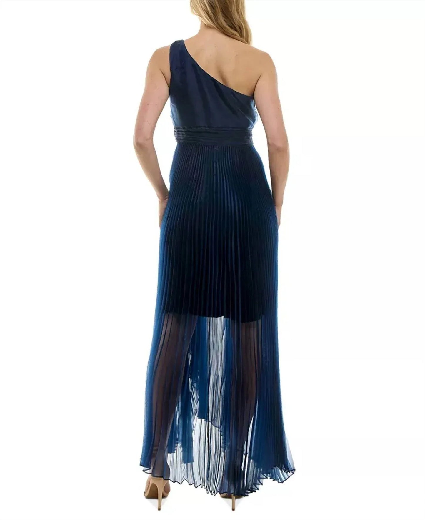 Asymmetric One Shoulder Pleated Organza Gown