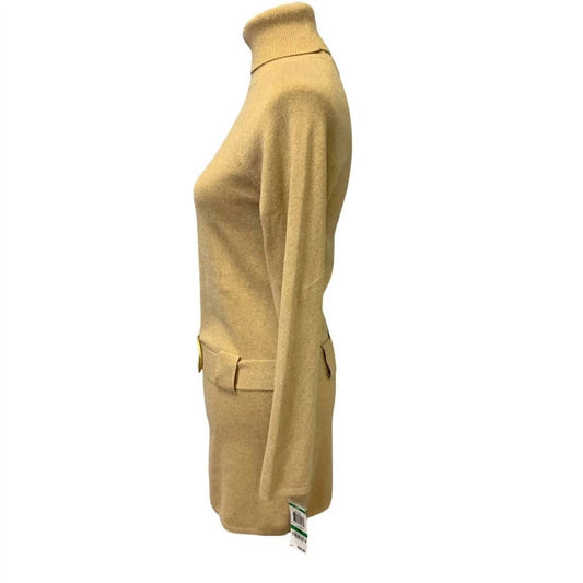 Women's Long Sleeve Turtleneck Low Belt Sweater Dress