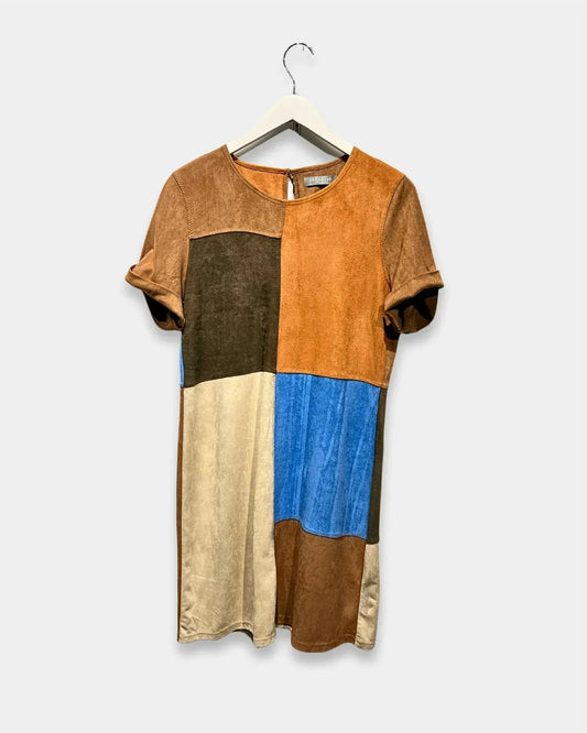 Women's Suede Short Sleeve Mini Dress