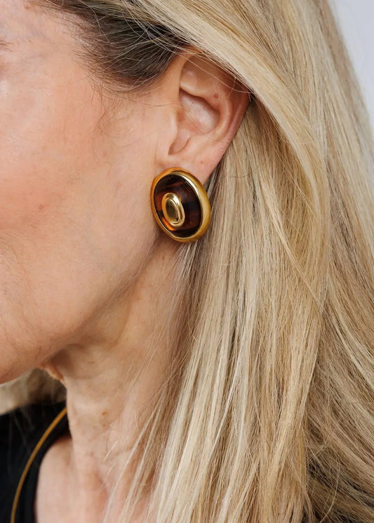Women's Oval Tortoise Clip Earrings