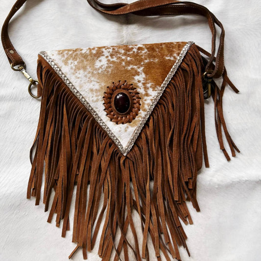 Women's Leather W/ Triangle Magnestic Flap Crossbody Bag