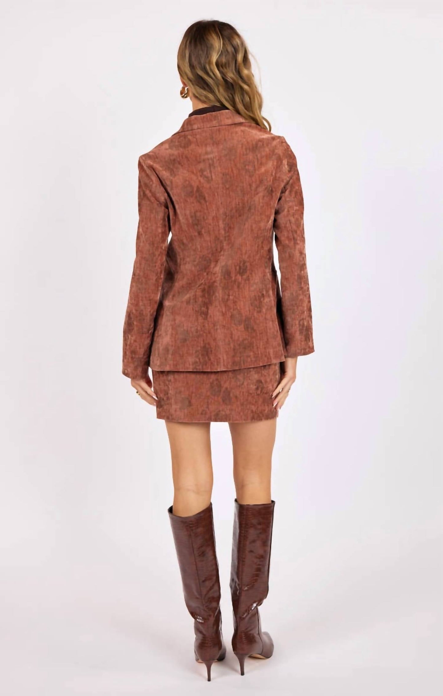 Oui Oui Printed Velvet Blazer