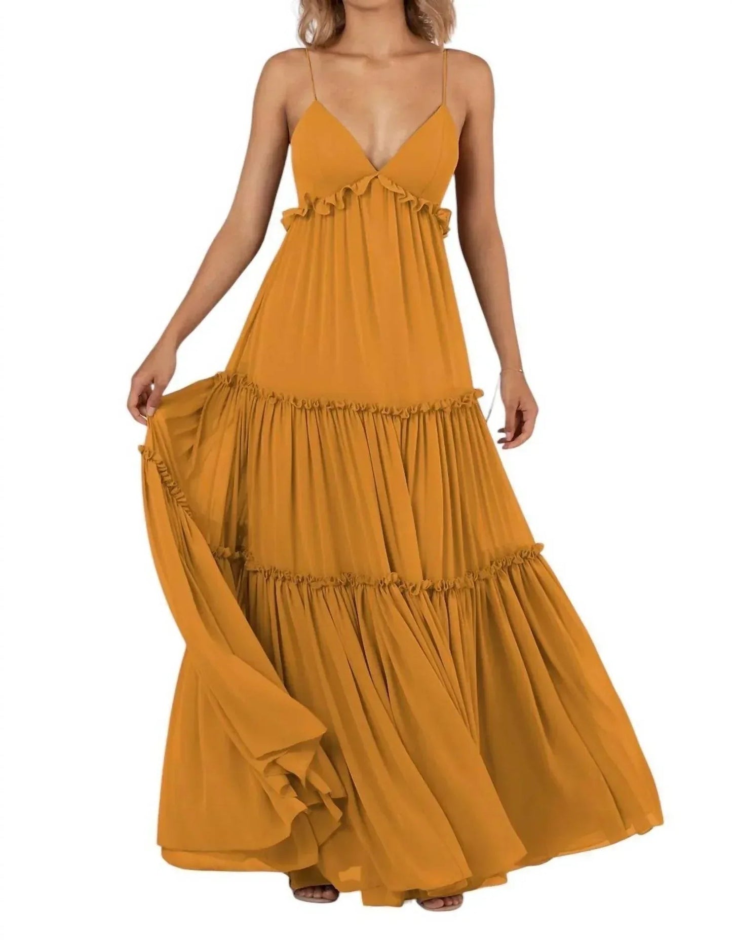 Ärmelloses, Boho-inspiriertes Brautjungfernkleid mit Rückenausschnitt und Trägern