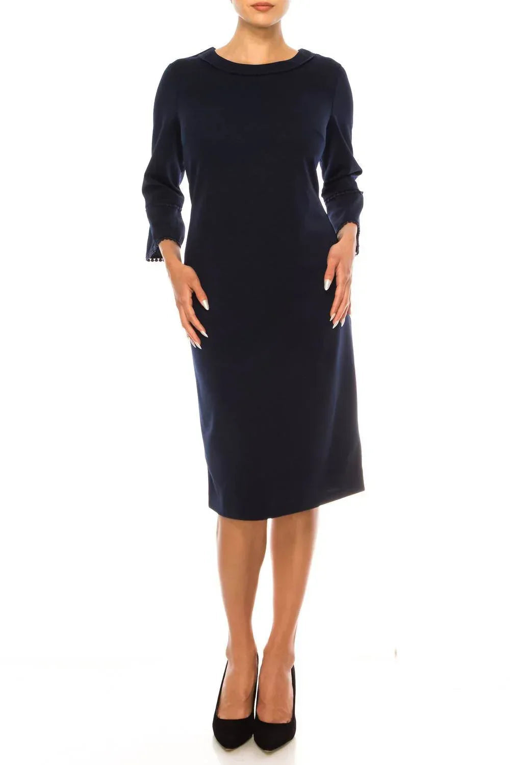 Pompom Trim Bell Sleeve Sheath Dress