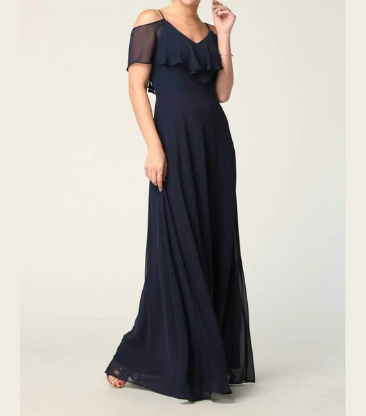 Chiffon Cold Shoulder Ruffle Sleeve Bridesmaid Dress