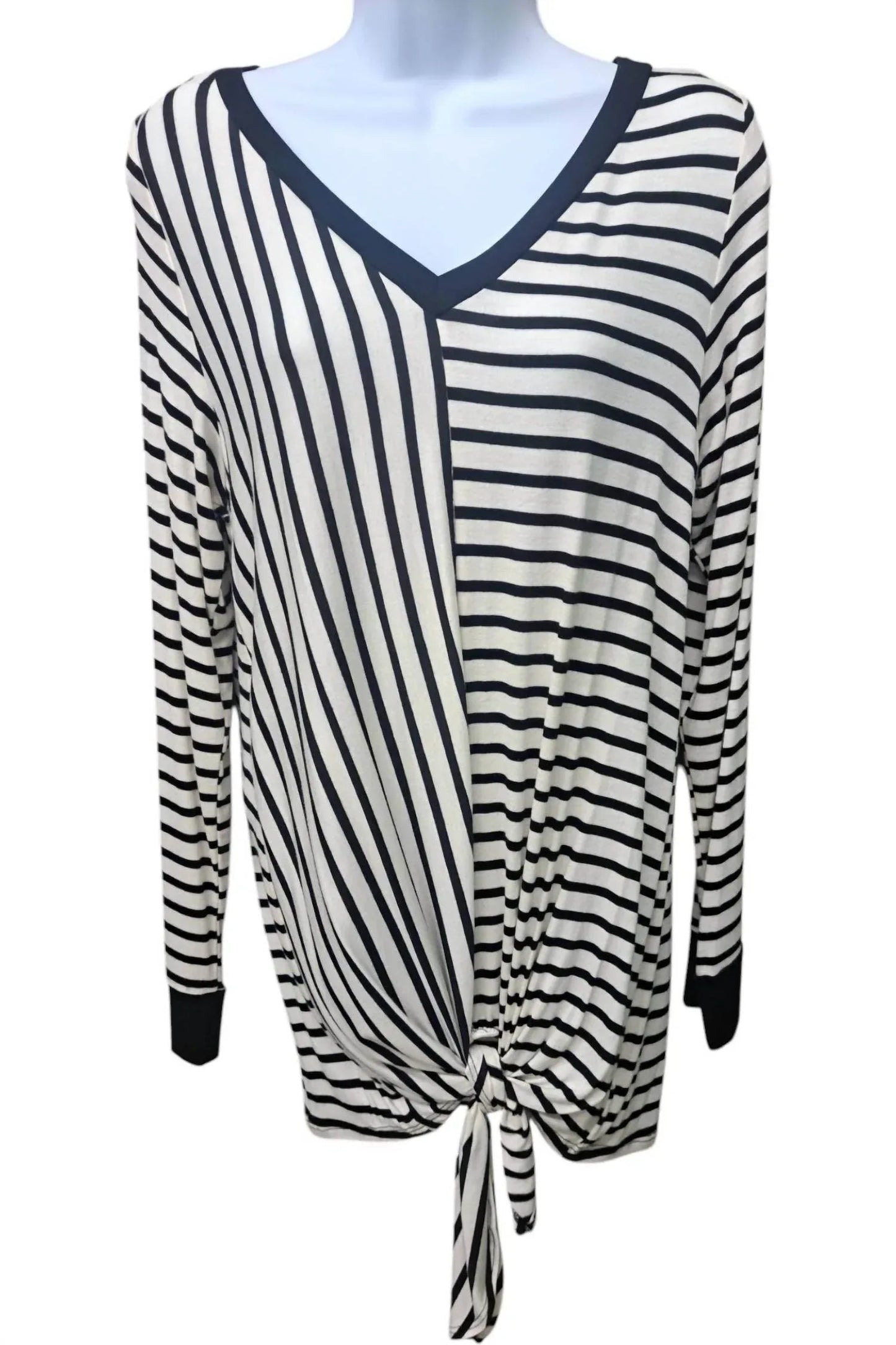 Women's Stripes Long Sleeved V Neck Top