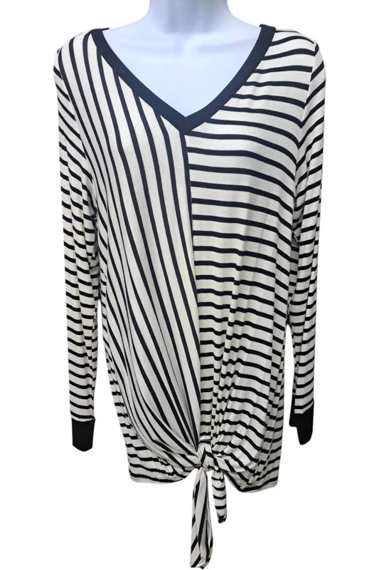 Women's Stripes Long Sleeved V Neck Top