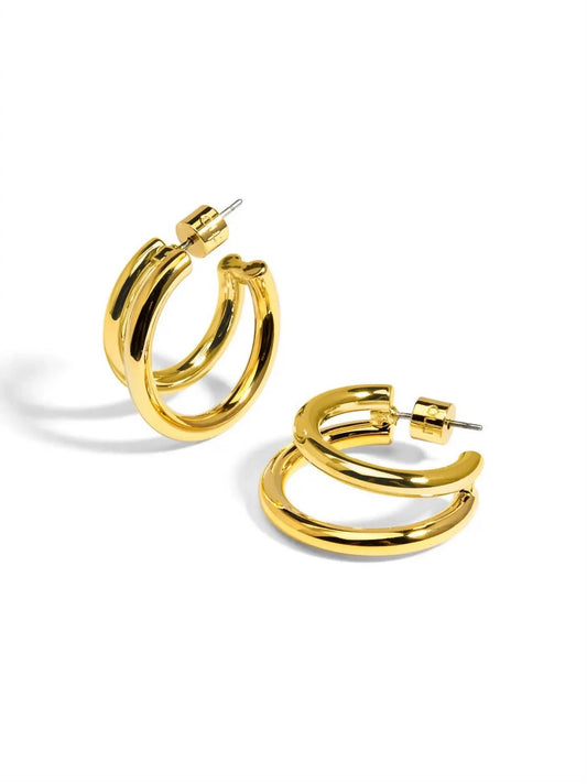 Women's Two Tone Small Double Hoop Earring