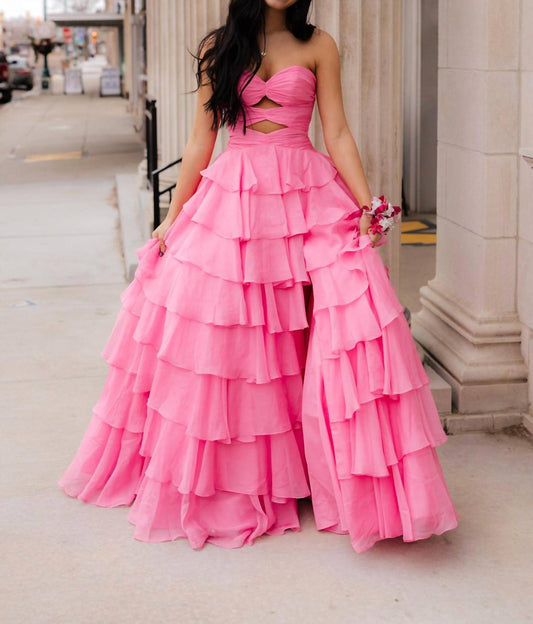 Strapless Fun Tiered Skirt Prom Dress