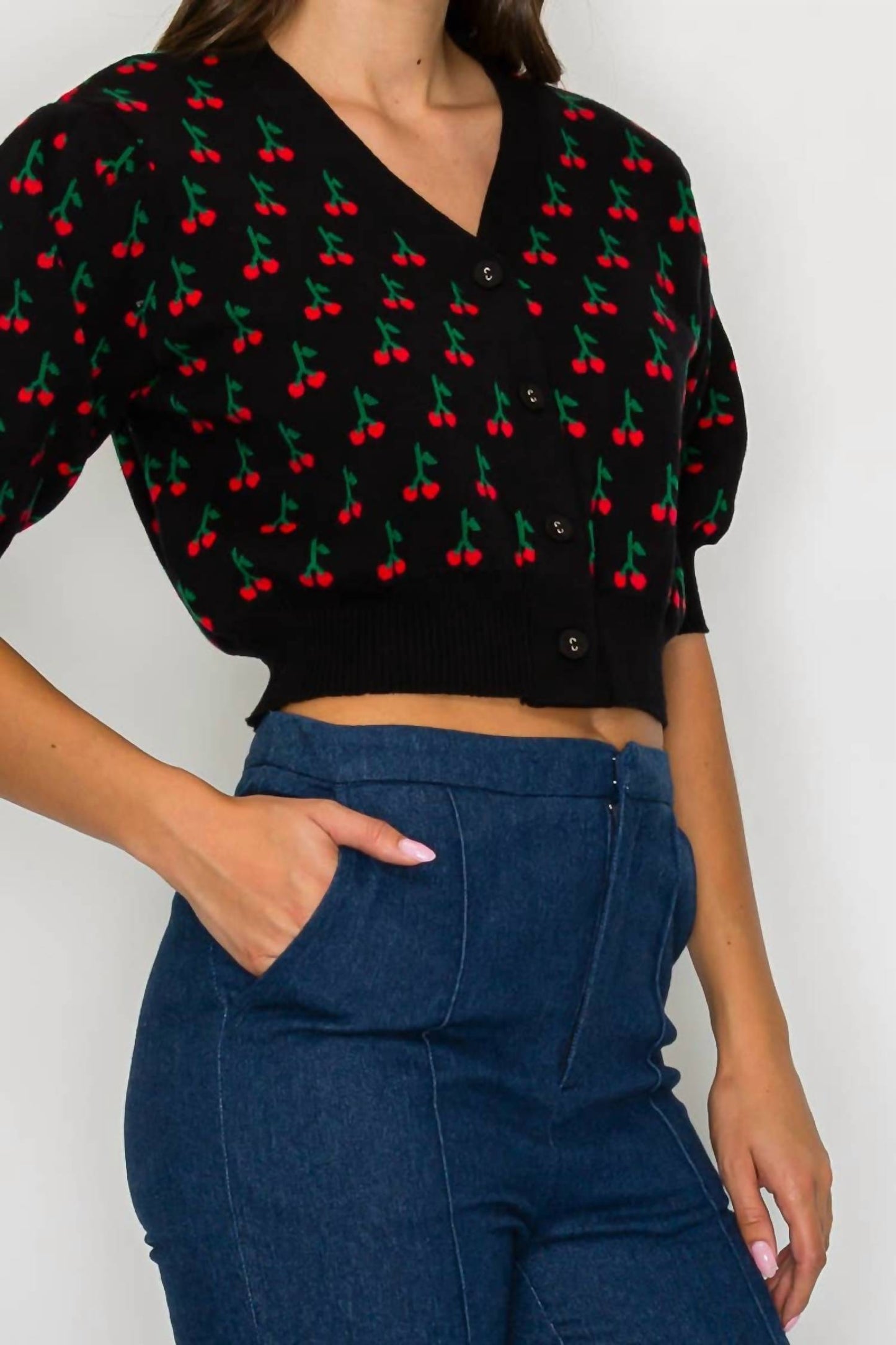 Süßer Kirsch-Crop-Pullover