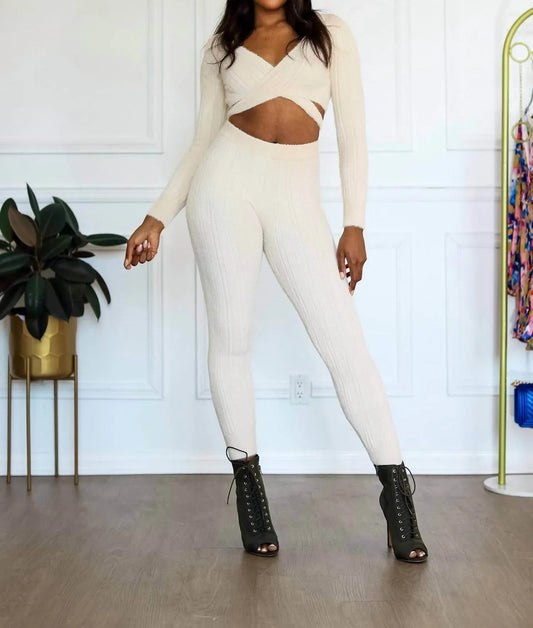 Women's Long Sleeve Crop Top And Pant Set