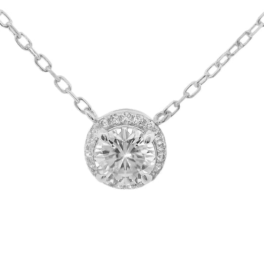 Women's Round Moissanite With Halo Necklace