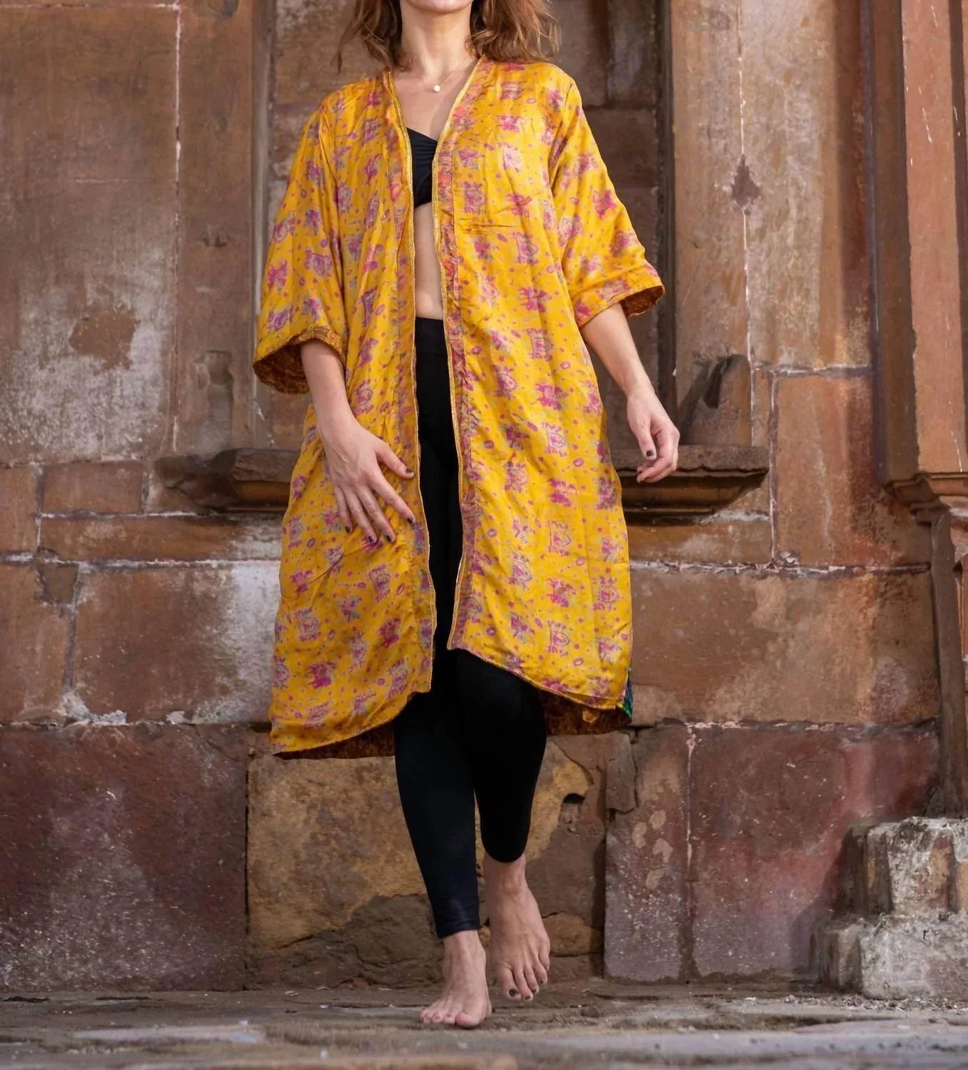 Golden Glow Reversible Saree One Size Kimono