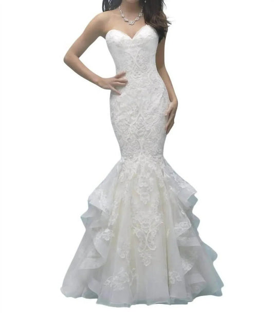 Strapless Ruffled Lace Mermaid Wedding Gown