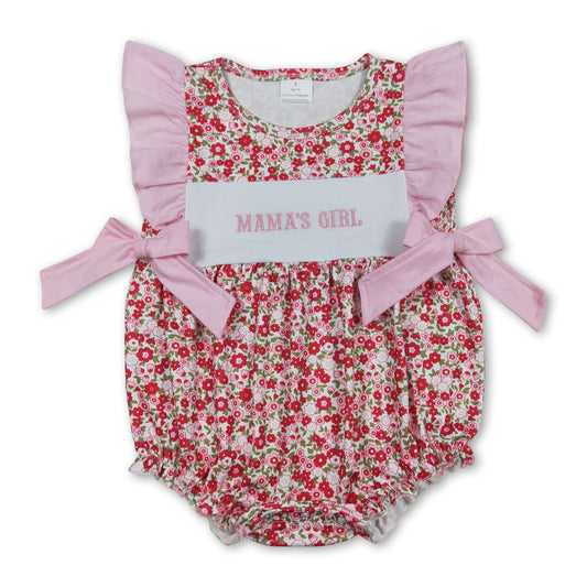 Flutter sleeves mama's girl embroidery floral baby girl romper
